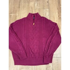 Crown & Ivy Mens Burgundy Cable Knit‎ 1/4 Zip Sweater XL Cotton Blend